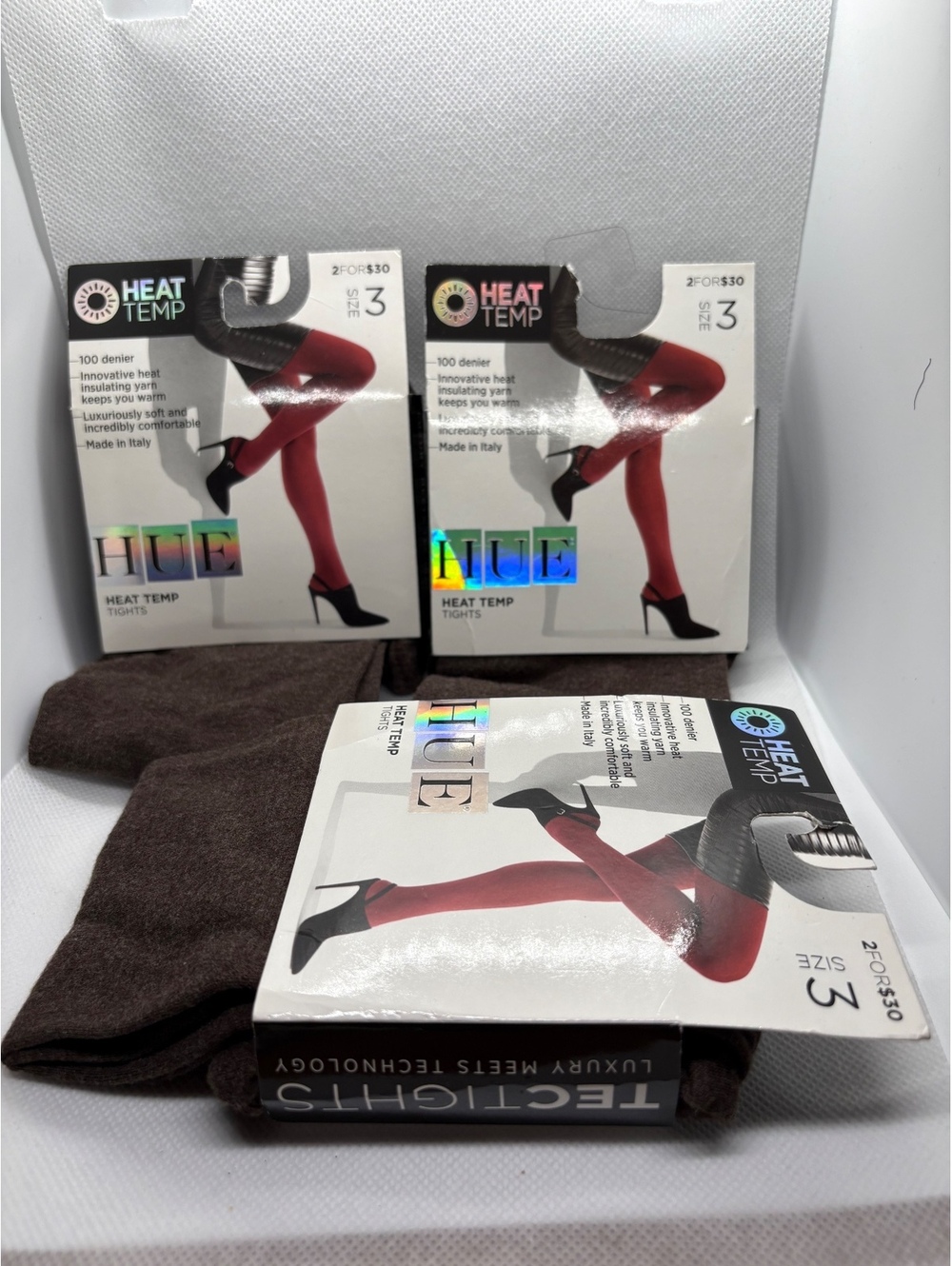 Hue Heat Temp Tights Size 3 Espresso Heather 100 (Set of 3)-P12